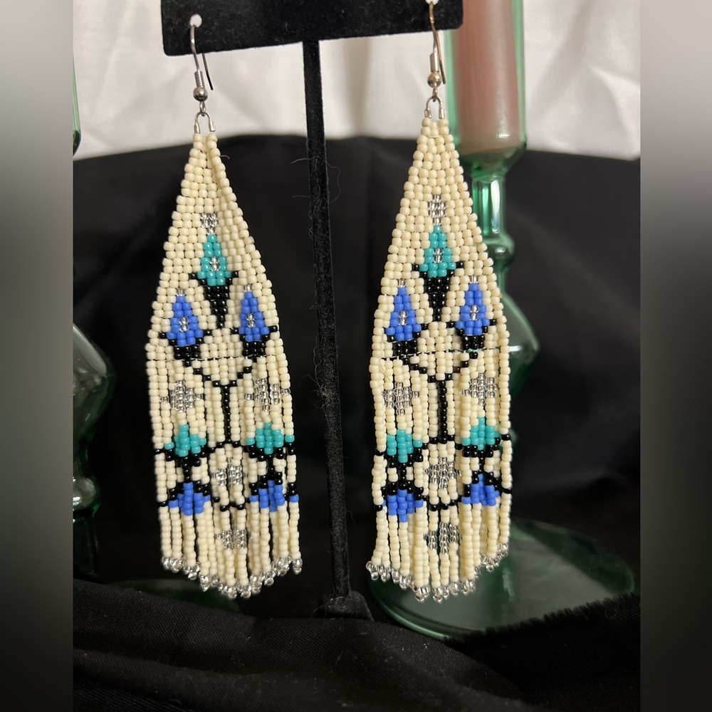 Handmade beaded fringe earrings